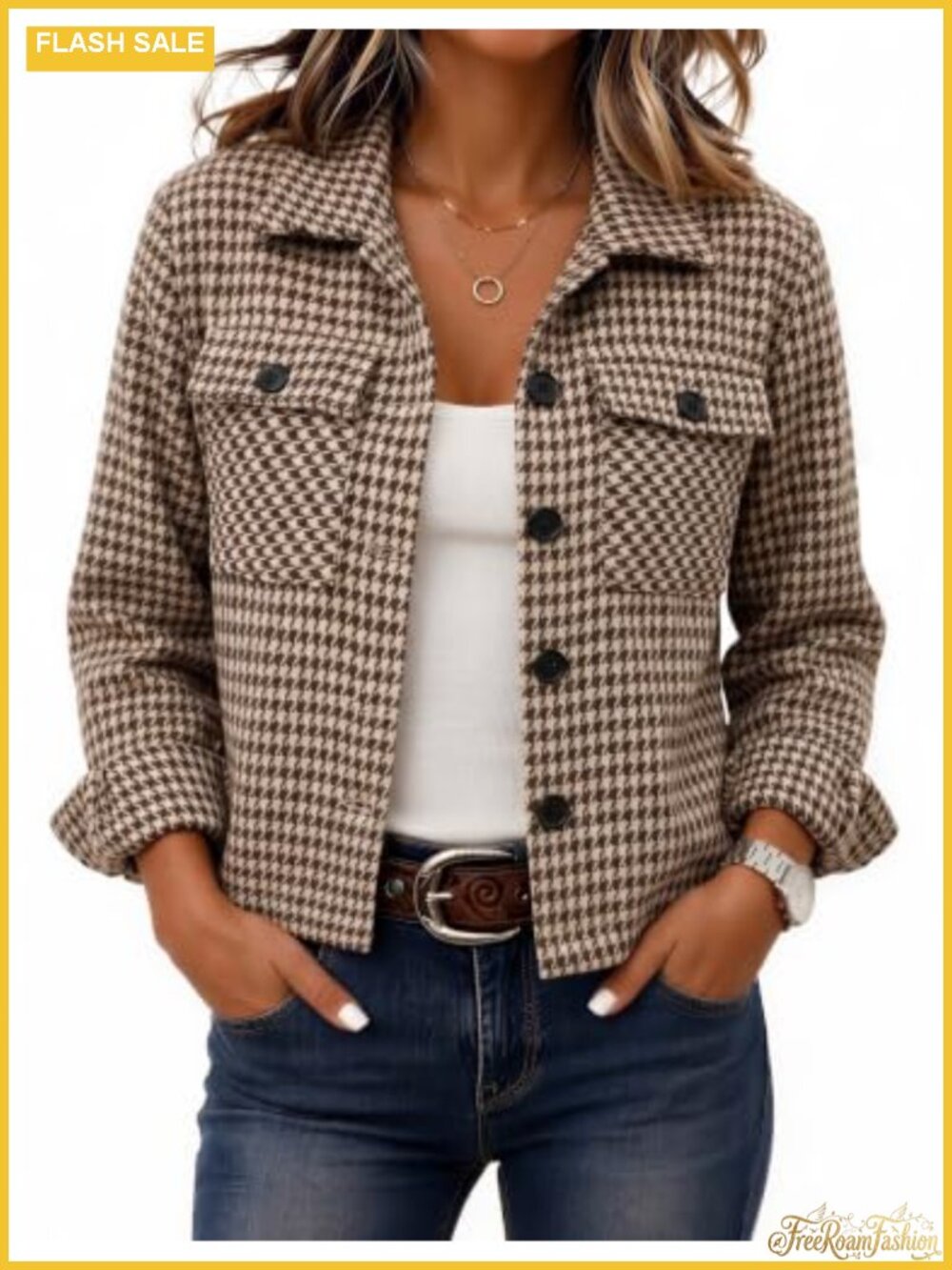 Cropped Plaid Flannel Jacket Women Casual Shacket Coat Wool Blend